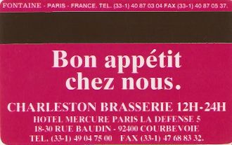 Hotel Keycard Mercure Paris France Back