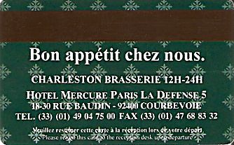Hotel Keycard Mercure Paris France Back