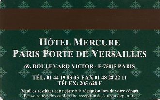Hotel Keycard Mercure Paris France Back