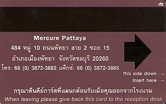 Hotel Keycard Mercure Pattaya Thailand Back
