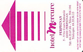Hotel Keycard Mercure Perpignan France Front