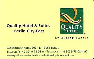 Hotel Keycard Quality Inn & Suites Berlin Germany Front