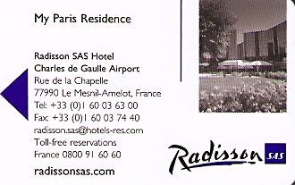 Hotel Keycard Radisson Paris France Front