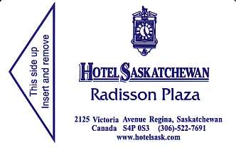 Hotel Keycard Radisson Saskatchewan Canada Front