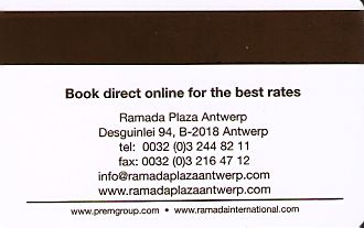 Hotel Keycard Ramada Antwerp Belgium Back