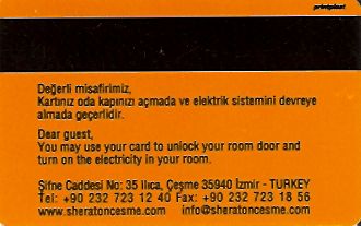 Hotel Keycard Sheraton Izmir Turkey Back