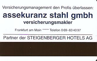 Hotel Keycard Steigenberger Frankfurt Germany Back