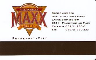 Hotel Keycard Steigenberger Frankfurt Germany Back