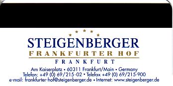 Hotel Keycard Steigenberger Frankfurt Germany Back