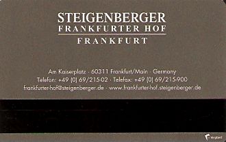 Hotel Keycard Steigenberger Frankfurt Germany Back