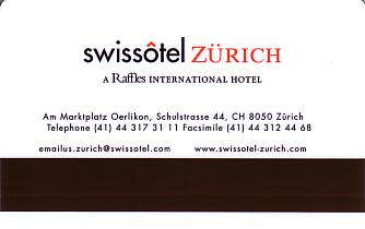 Hotel Keycard Swissotel Zurich Switzerland Back