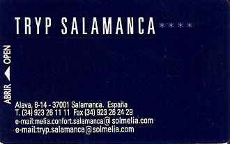 Hotel Keycard Sol Melia - Tryp Salamanca Spain Front