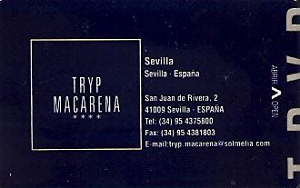 Hotel Keycard Sol Melia - Tryp Sevilla Spain Front