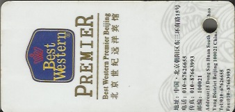 Hotel Keycard Best Western Beijing China Front