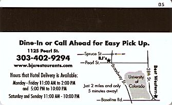 Hotel Keycard Best Western Colorado (State) U.S.A. (State) Back