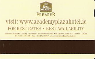 Hotel Keycard Best Western Dublin Ireland Back