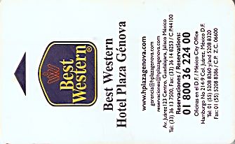 Hotel Keycard Best Western Guadalajara Mexico Front