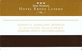 Hotel Keycard Best Western Luzern Switzerland Back