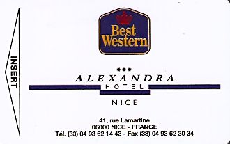 Hotel Keycard Best Western Nice France Front