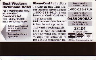 Hotel Keycard Best Western Richmond Canada Back