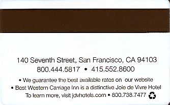 Hotel Keycard Best Western San Francisco U.S.A. Back