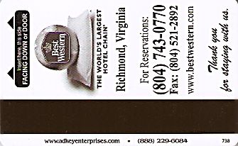 Hotel Keycard Best Western Virginia (State) U.S.A. (State) Back