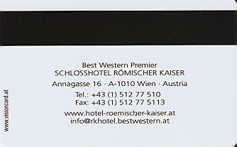 Hotel Keycard Best Western Vienna Austria Back