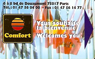 Hotel Keycard Comfort Inn & Suites Paris France Front