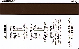 Hotel Keycard Comfort Inn & Suites Quebec Canada Back