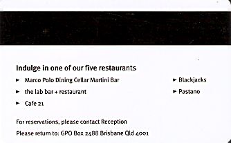 Hotel Keycard Conrad Brisbane Australia Back