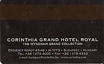 Hotel Keycard Corinthia Budapest Hungary Back