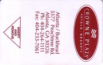 Hotel Keycard Crowne Plaza Atlanta U.S.A. Front
