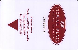 Hotel Keycard Crowne Plaza Canberra Australia Front