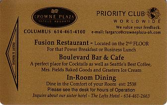 Hotel Keycard Crowne Plaza Columbus U.S.A. Front