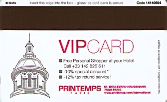Hotel Keycard Crowne Plaza Paris France Back