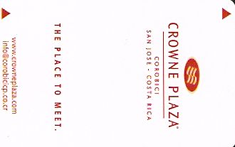 Hotel Keycard Crowne Plaza San Jose Costa Rica Front