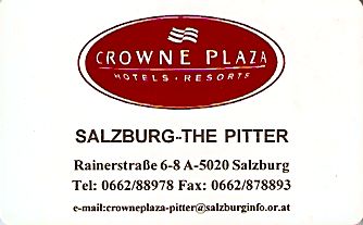 Hotel Keycard Crowne Plaza Salzburg Austria Front