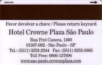 Hotel Keycard Crowne Plaza Sao Paulo Brazil Back