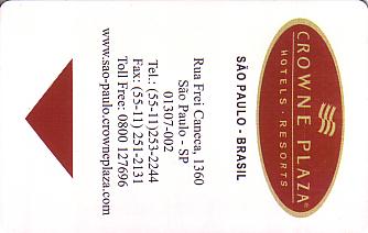 Hotel Keycard Crowne Plaza Sao Paulo Brazil Front