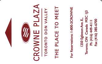 Hotel Keycard Crowne Plaza Toronto Canada Front