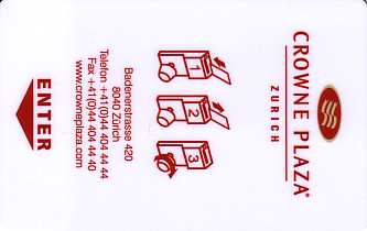 Hotel Keycard Crowne Plaza Zurich Switzerland Front