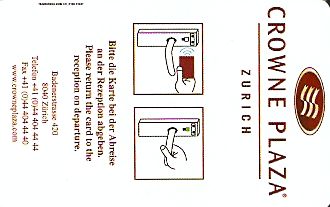 Hotel Keycard Crowne Plaza Zurich Switzerland Front