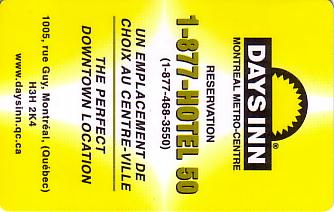 Hotel Keycard Days Inn Montreal Canada Front