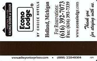 Hotel Keycard Econo Lodge Michigan (State) U.S.A. (State) Back