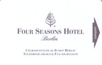 Hotel Keycard Four Seasons Berlin Germany Front