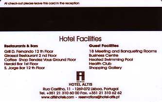 Hotel Keycard Golden Tulip Lisbon Portugal Back