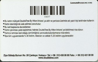 Hotel Keycard Hilton Doubletree Ankara Turkey Back