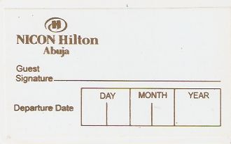 Hotel Keycard Hilton Abuja Nigeria Front