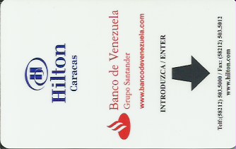 Hotel Keycard Hilton Caracas Venezuela Front