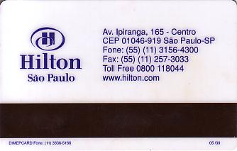 Hotel Keycard Hilton Sao Paulo Brazil Back